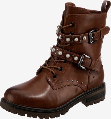 Laufsteg München Lace-Up Ankle Boots in Brown: front
