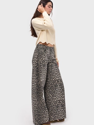IT'S BASIC Wide Leg Jeans 'LEOPARD PALAZZO MID RISE JEANS'‌‌‌‌‌ in Braun
