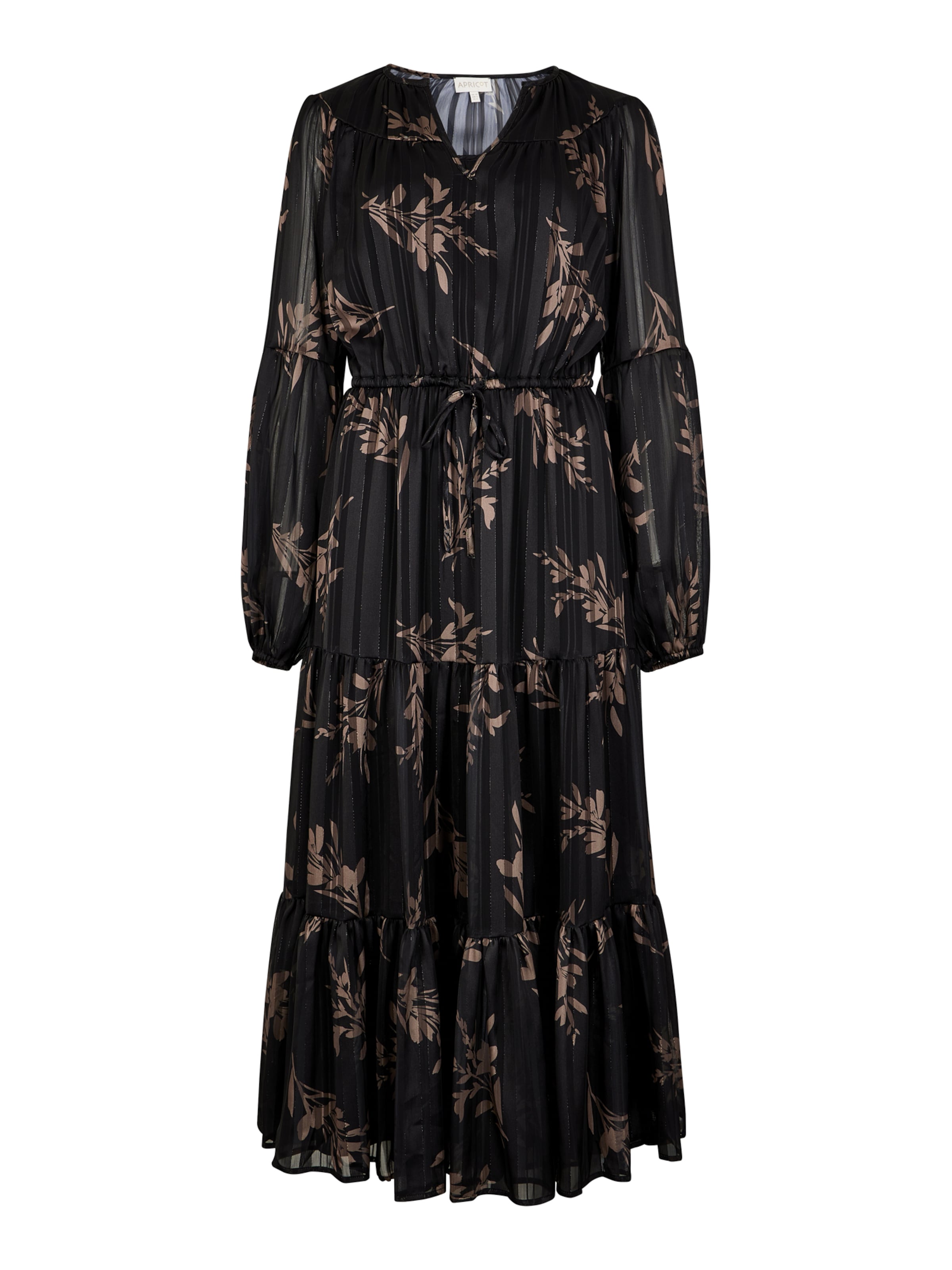 Apricot Metallic Shimmer Floral Silhouette Midi Dress ' ' in Schwarz: Vorderseite