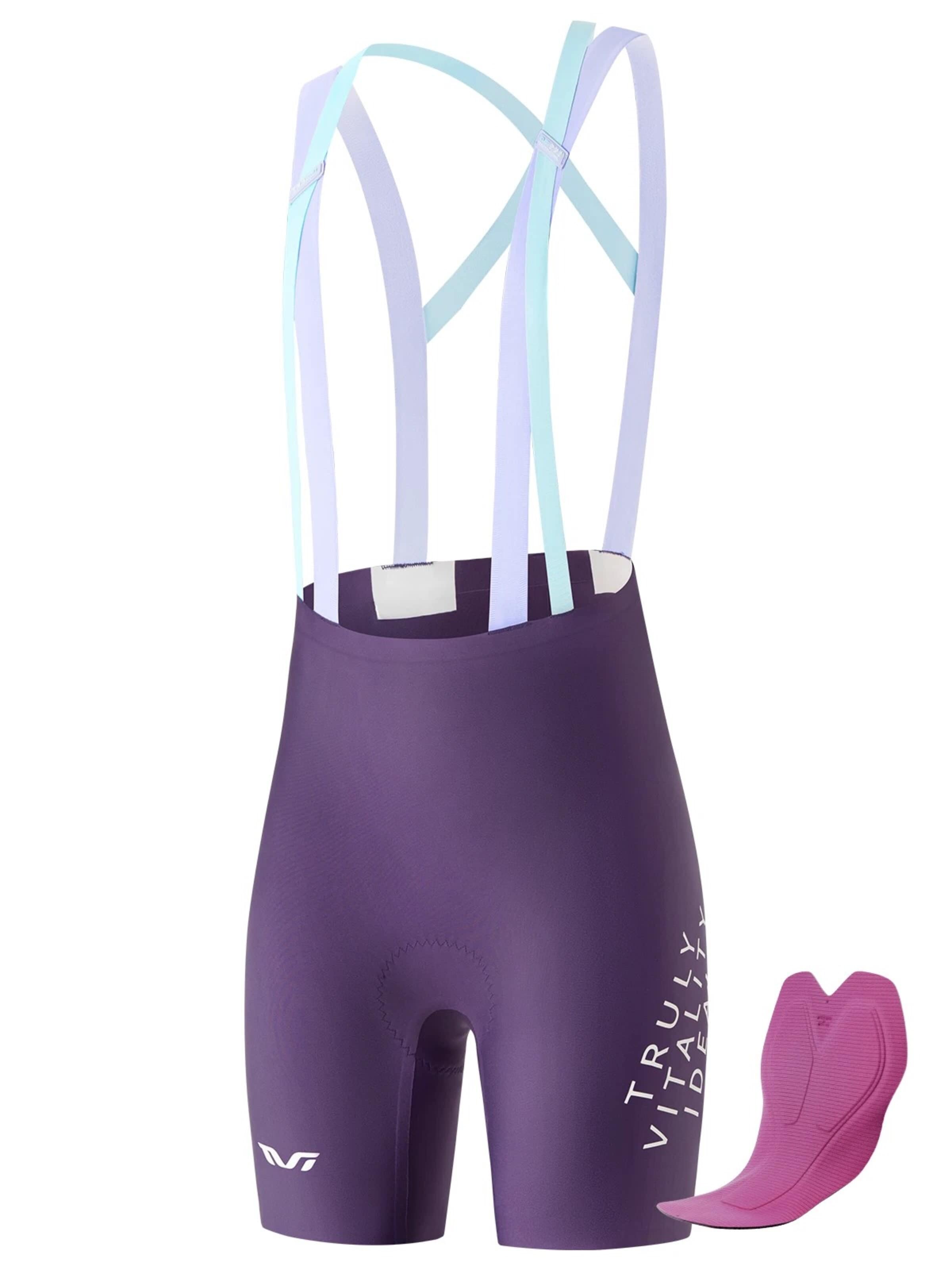 ROCKBROS Skinny Workout Pants 'TVI Damen Fahrrad Trägerhose Kurz Gepolstert' in Purple: front