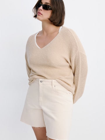 MANGO Wide leg Jeans 'ANNE' in Beige: voorkant