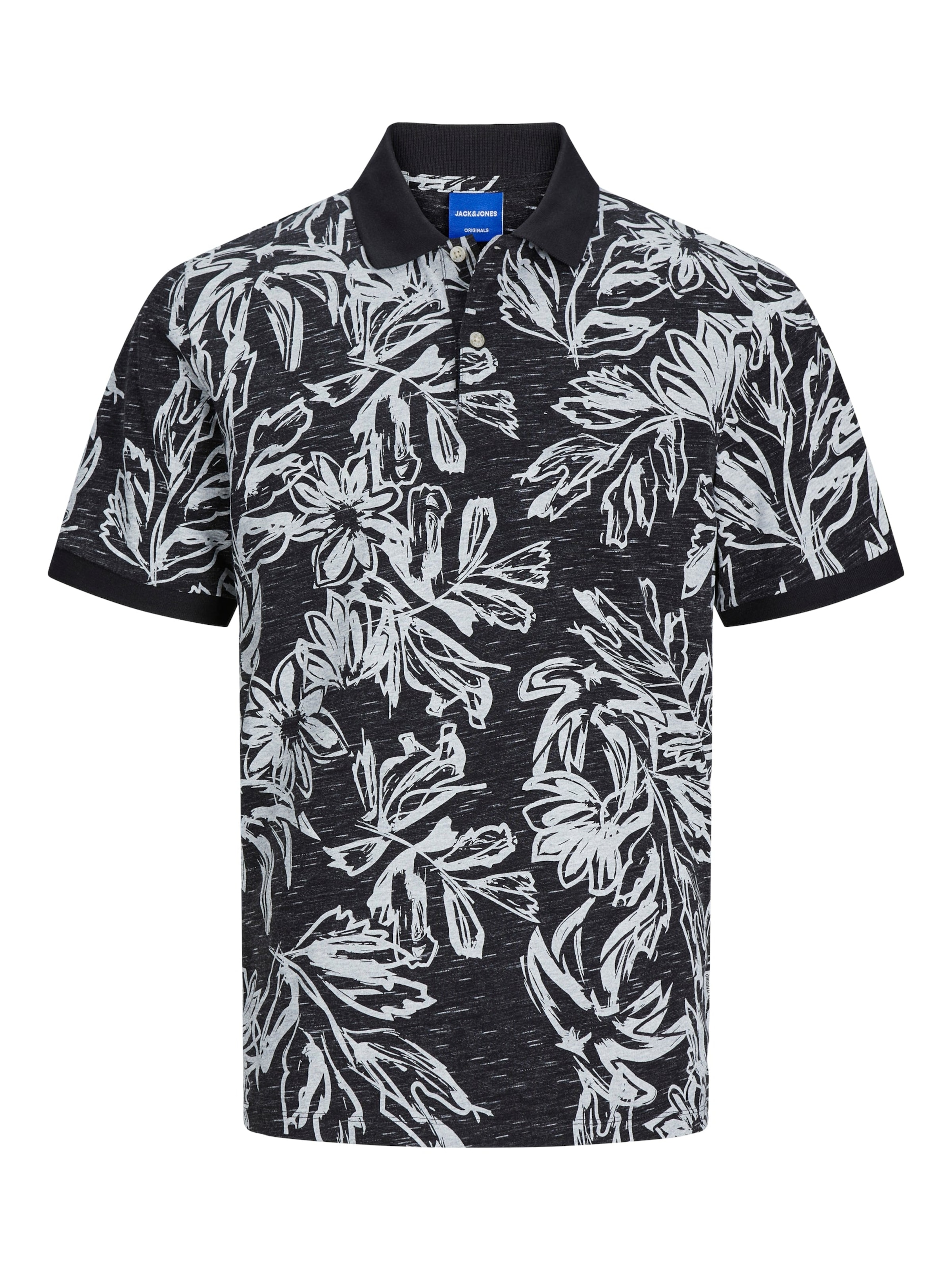 JACK & JONES Shirt 'JORLAFAYETTE AOP SS POLO' in Zwart: voorkant