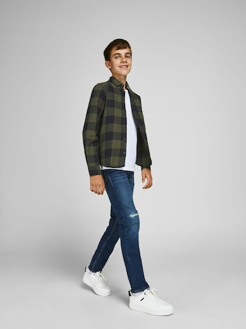 Jack & Jones Junior جينز مضبوط قميص 'Gingham' بلون أخضر