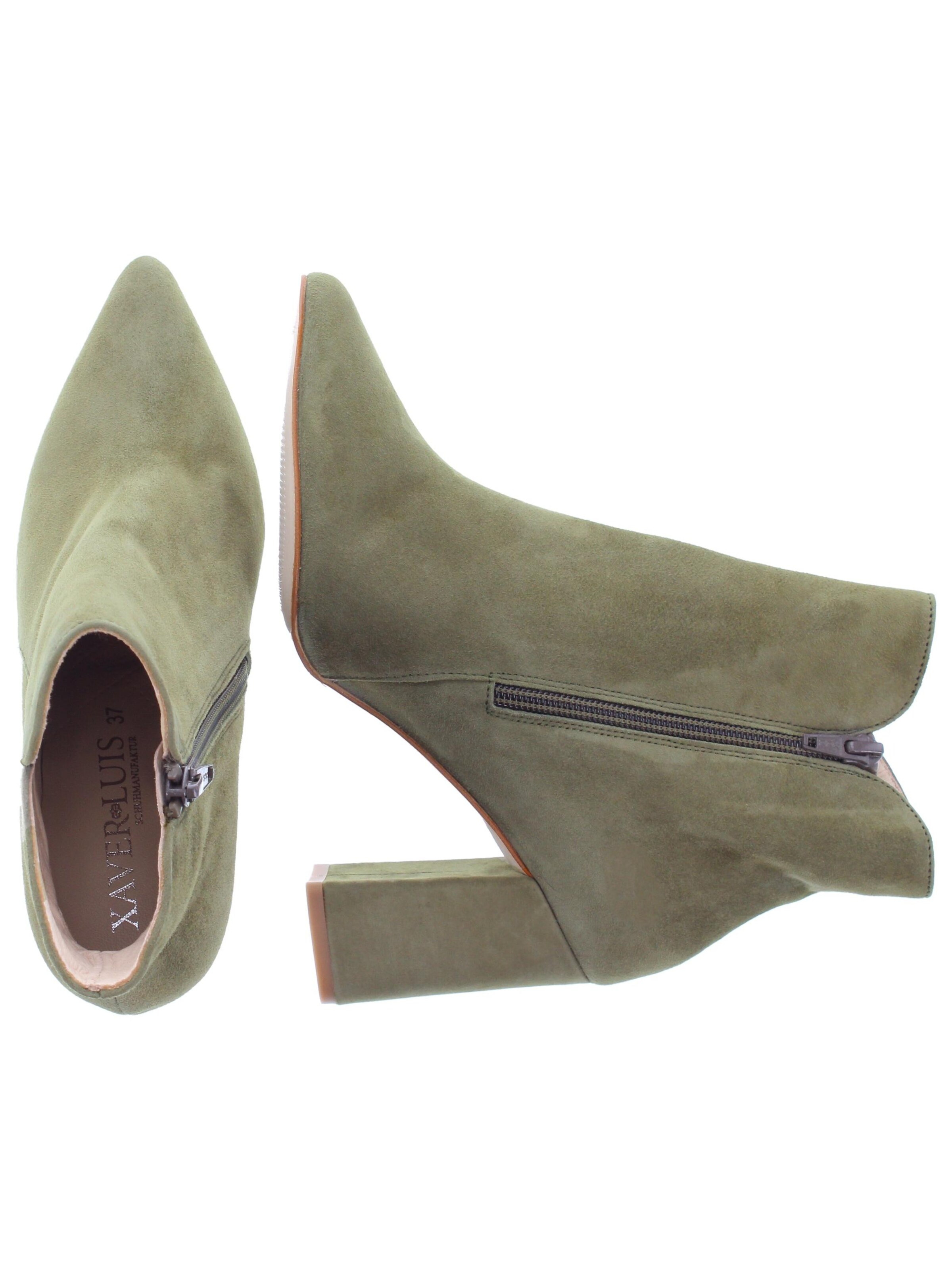 XAVER LUIS Schuhmanufaktur Booties 'VERO - Spitze Stiefelette mit Blockabsatz' in Green
