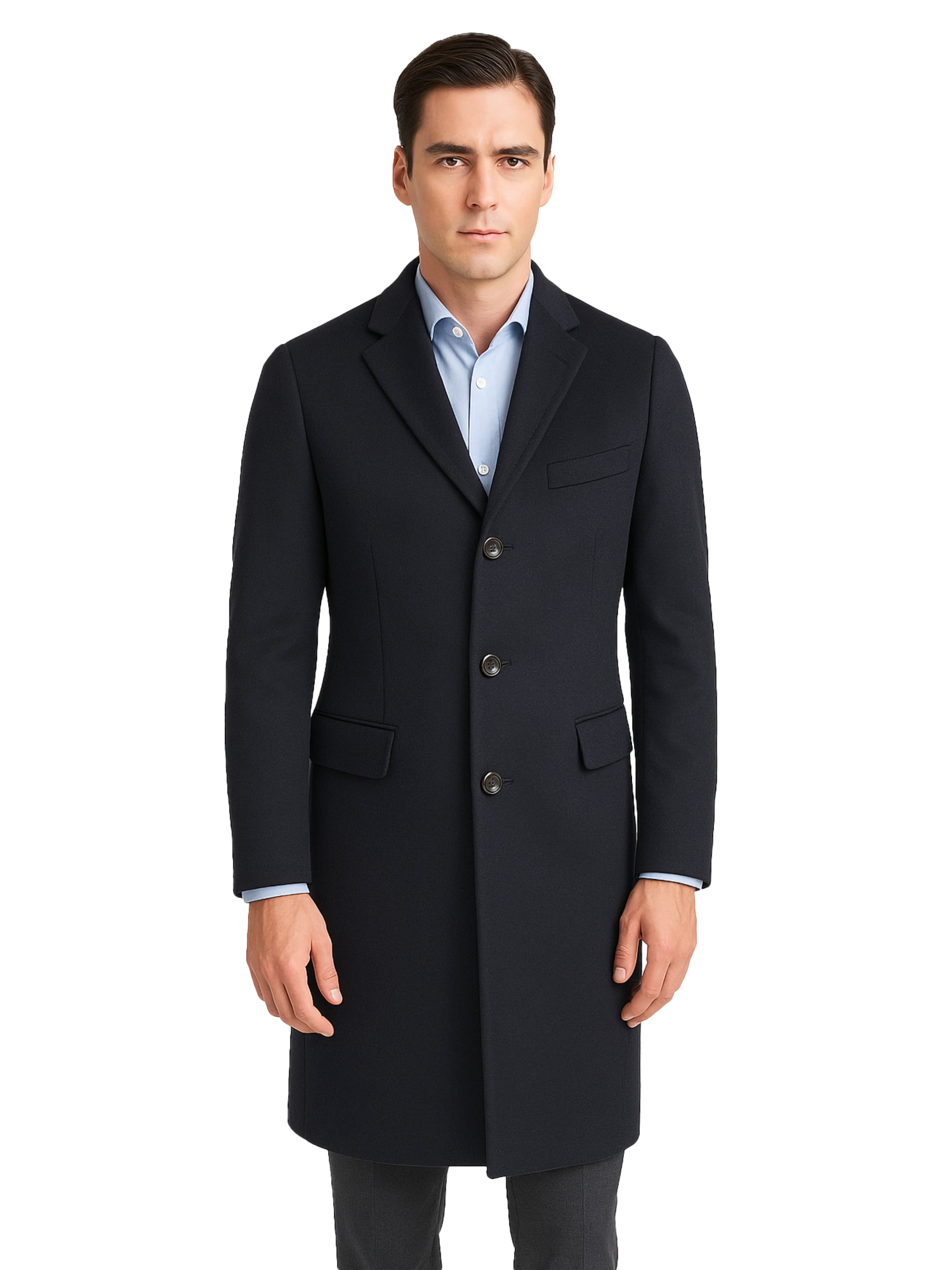 OZETA Wintermantel 'Einreihiger Herren Mantel Blau mit Kaschmiranteil'‌‌‌‌‌‌‌‌ in Blau: Vorderseite