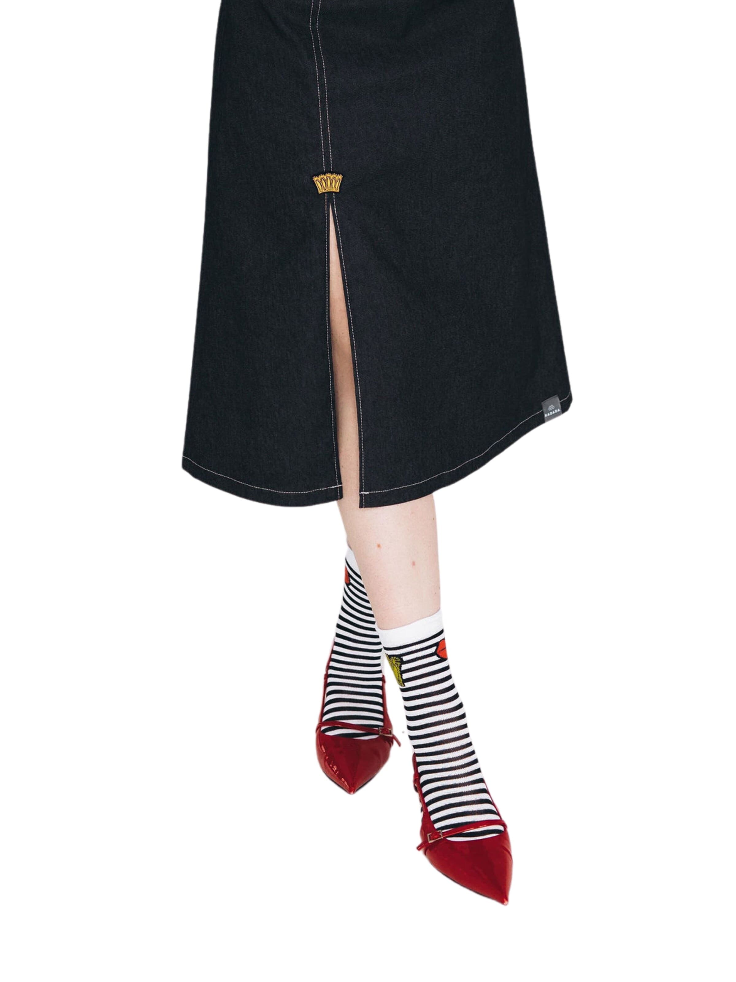 Chaussettes 'Golden Crown & Red Lips' RADADA en noir : devant