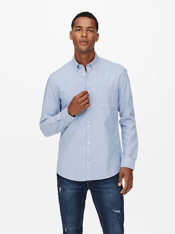 Only & Sons Regular fit Button Up Shirt 'Neil' in Blue: front