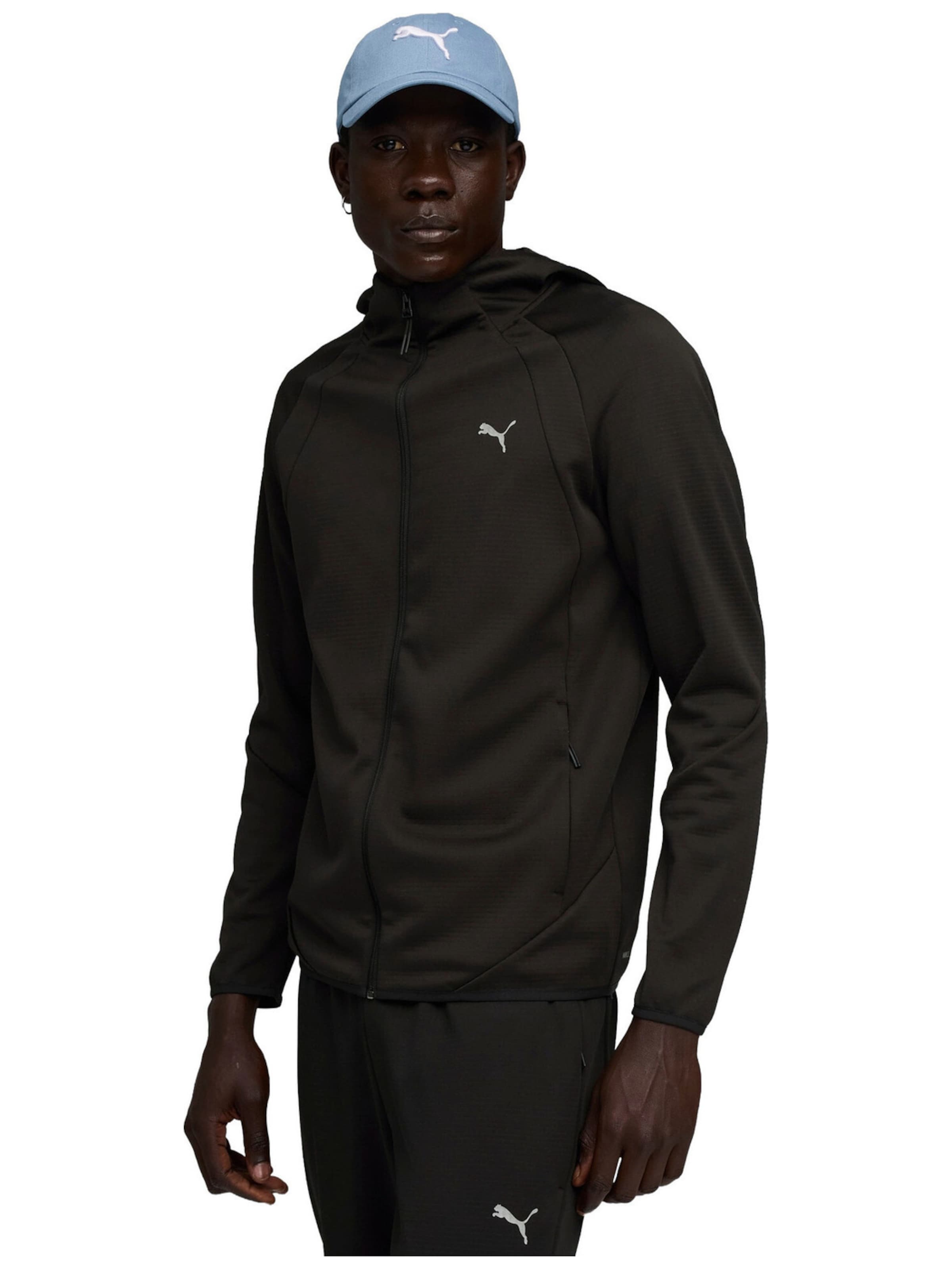 PUMA - Chaqueta deportiva 'Puma Evostripe Warm Fz Hoodie' en negro: frente