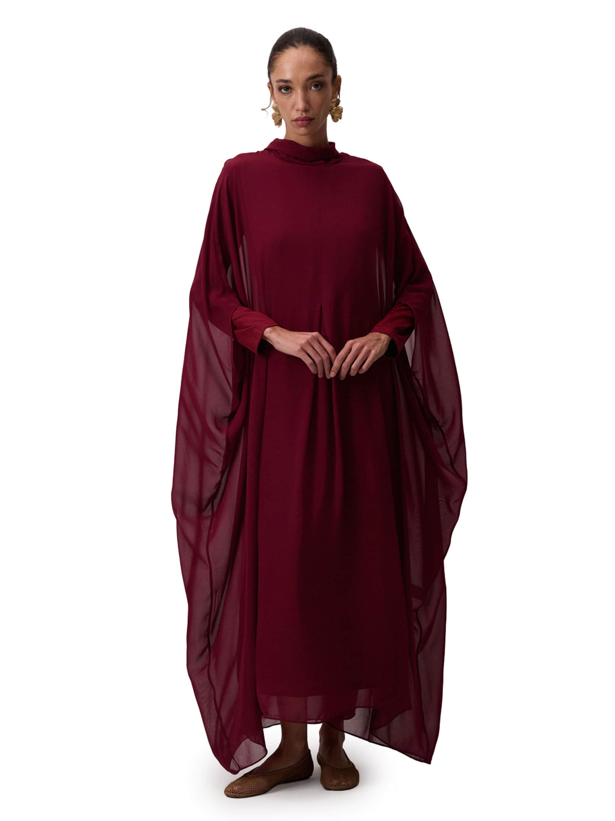 Touché Privé Jurk 'Bat Sleeve Chiffon Dress' in Rood: voorkant