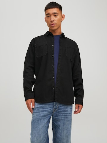 JACK & JONES - Ajuste regular Camisa 'Jeff' en negro: frente