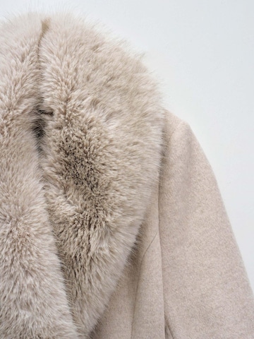 Salsa Jeans Wintermantel 'Long Wool Coat Faux Fur Belt' in Beige
