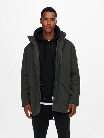 Only & Sons Winter Parka 'Klaus' in Green: front