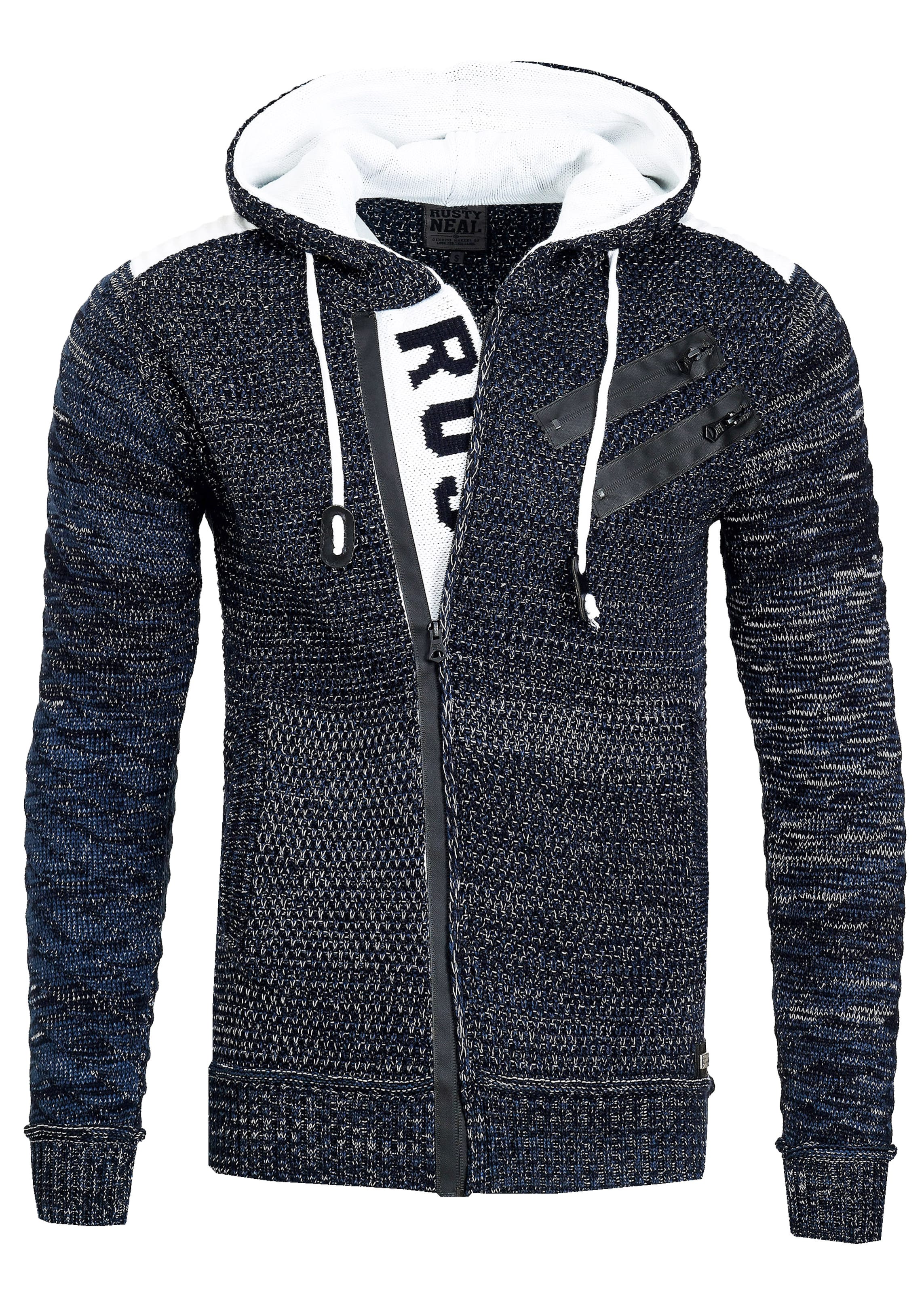 Rusty Neal Strickjacke in Blau: Vorderseite