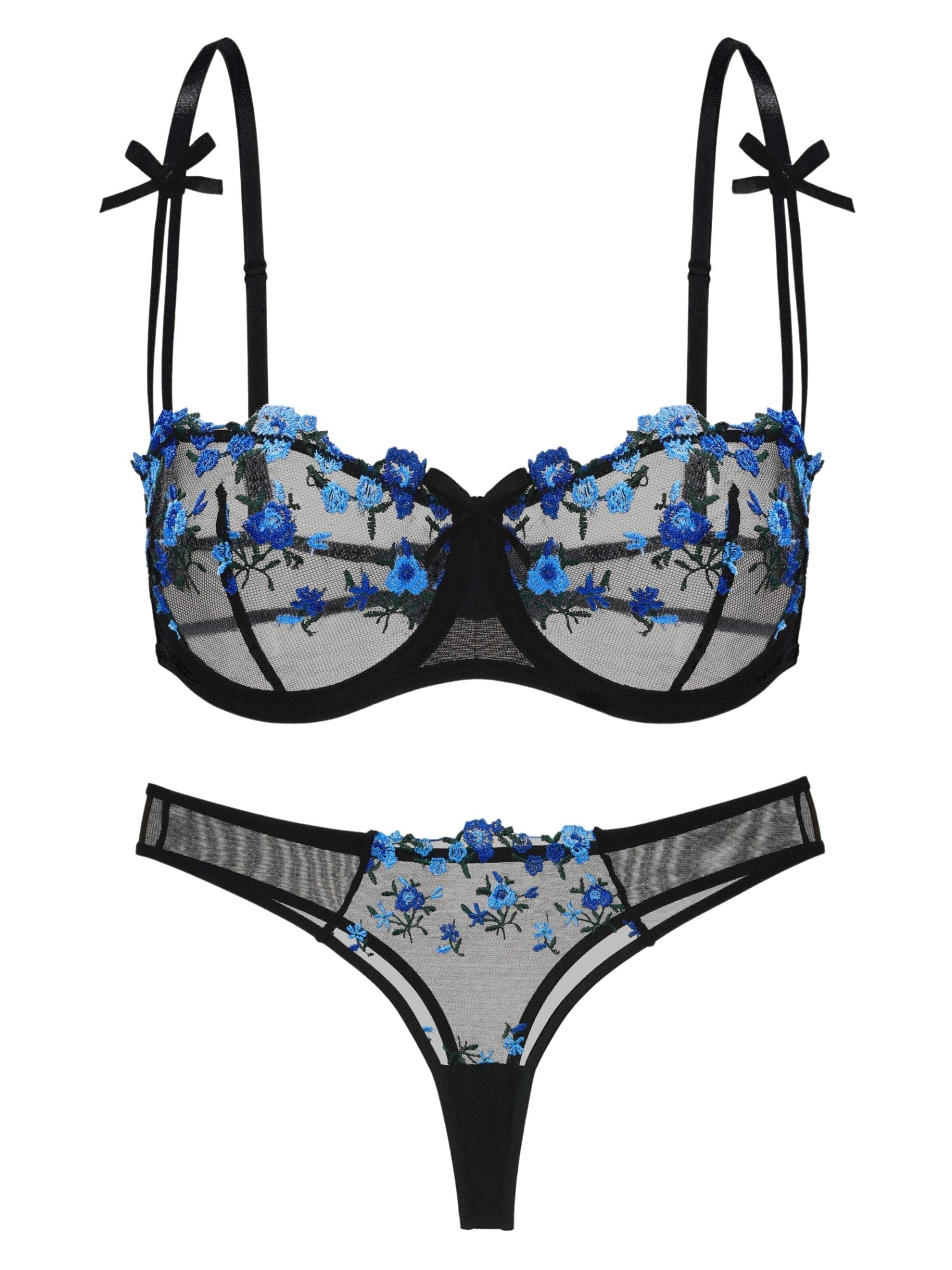 Carré Chic Balconette Underwear Sets in Blue: front