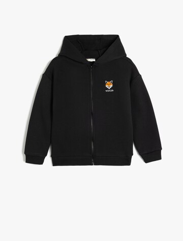 Koton Zip-Up Hoodie in Black: front