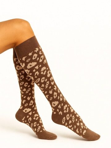 Lycille Knee High Socks 'moderne Baumwollkniestrümpfe 37/41 für Frauen mit Tiermuster NEU braun' in Brown: front