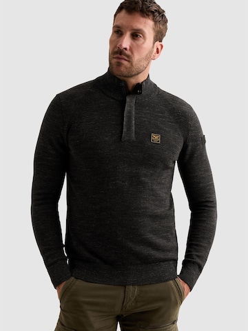 PME Legend Trui 'Pullover with half-zip and raglan sleeves' in Zwart: voorkant