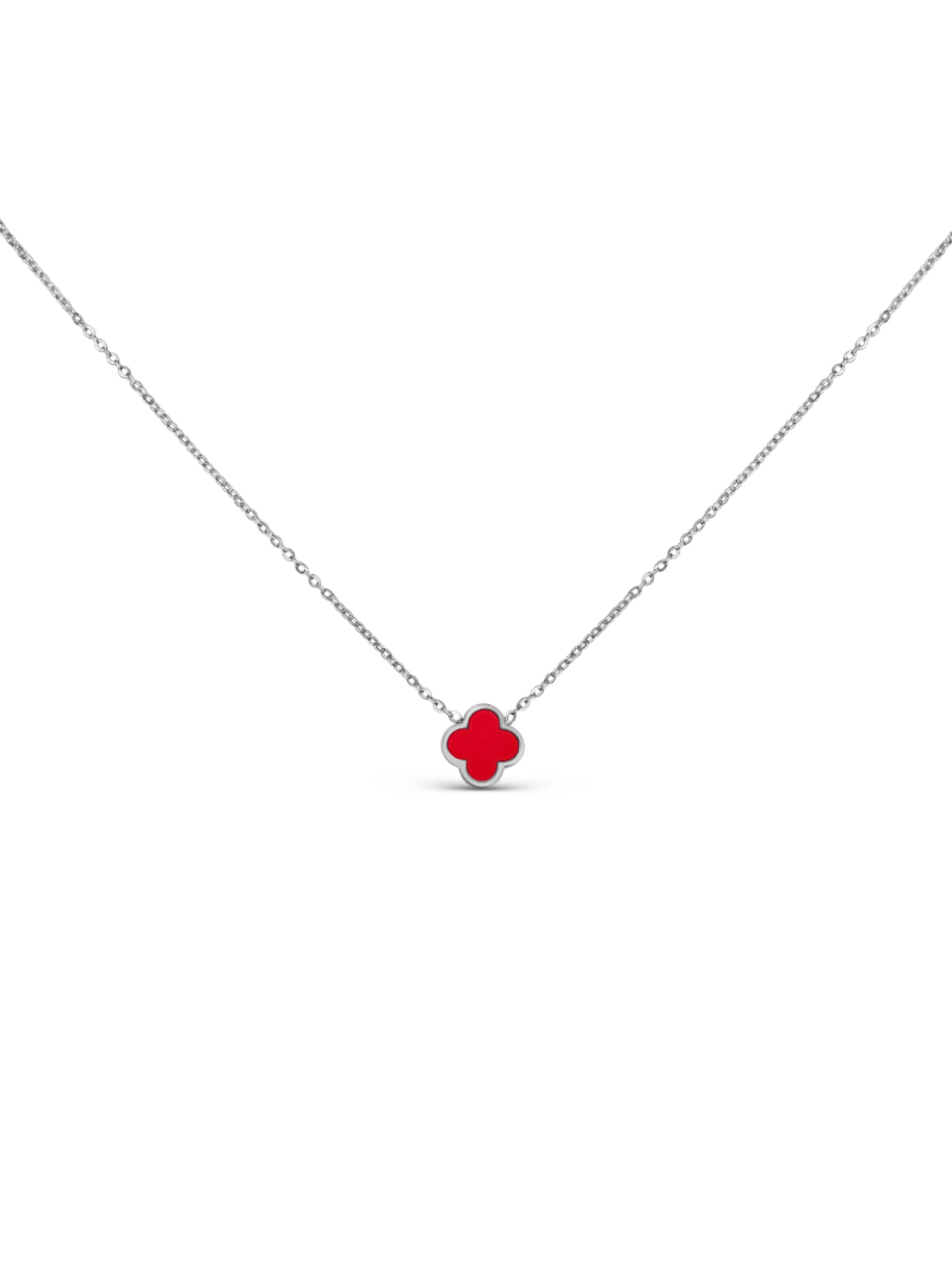 Pure Schmuck Kette 'Clover Red'‌‌ in Silber: Vorderseite