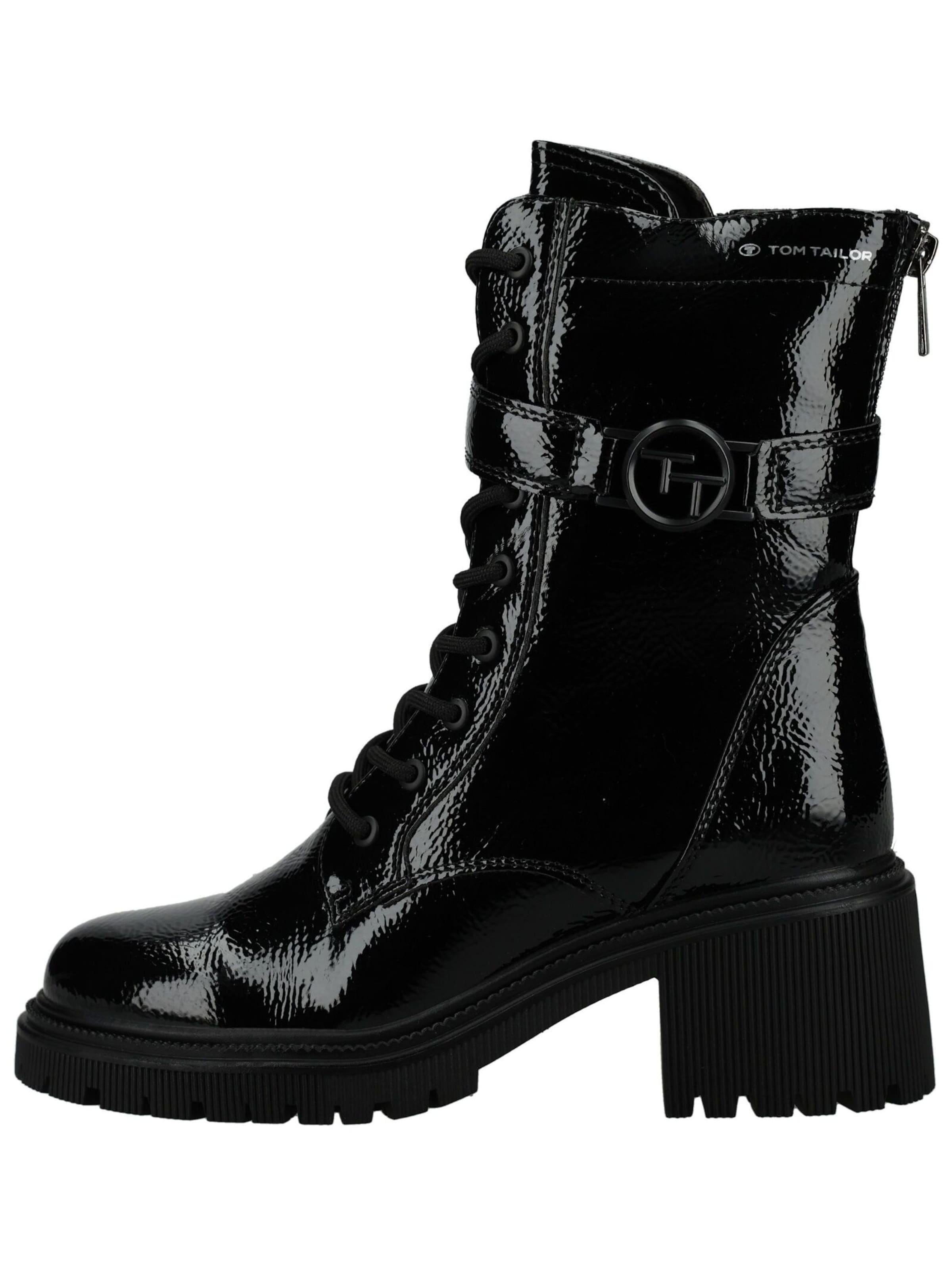 TOM TAILOR Schnürstiefelette in Schwarz