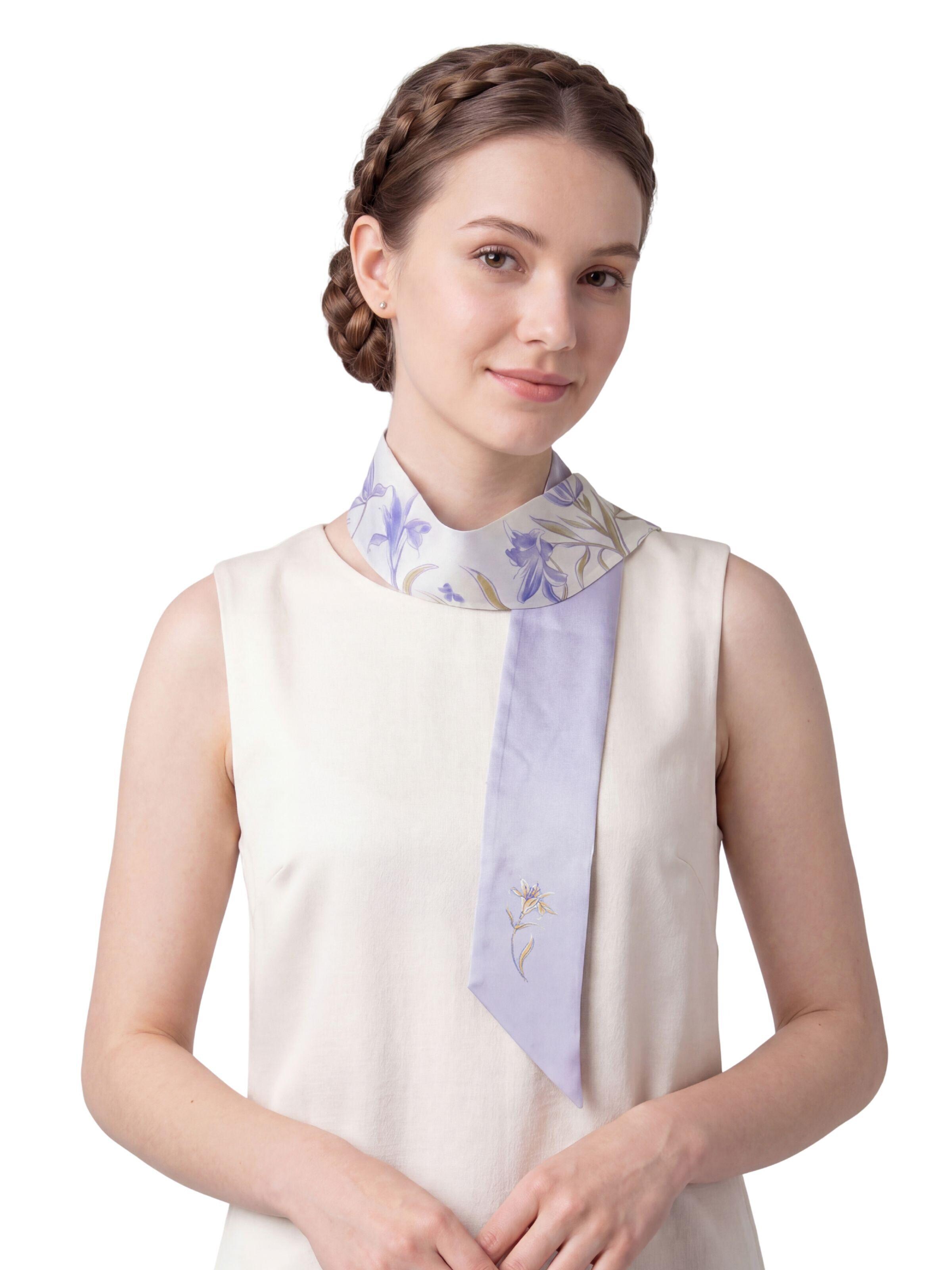 MayTree Scarf 'Seidenbandeau Twillseide beidseitig, Taglilie 7 x 116 cm' in Purple: front