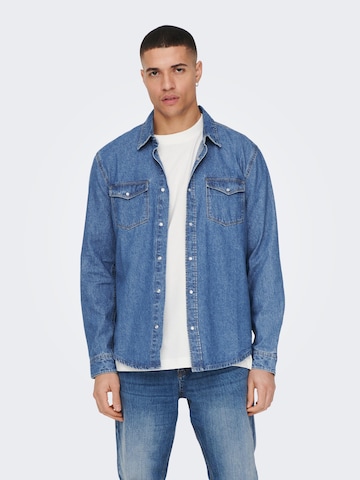 Only & Sons Comfort fit Button Up Shirt 'Bane' in Blue: front