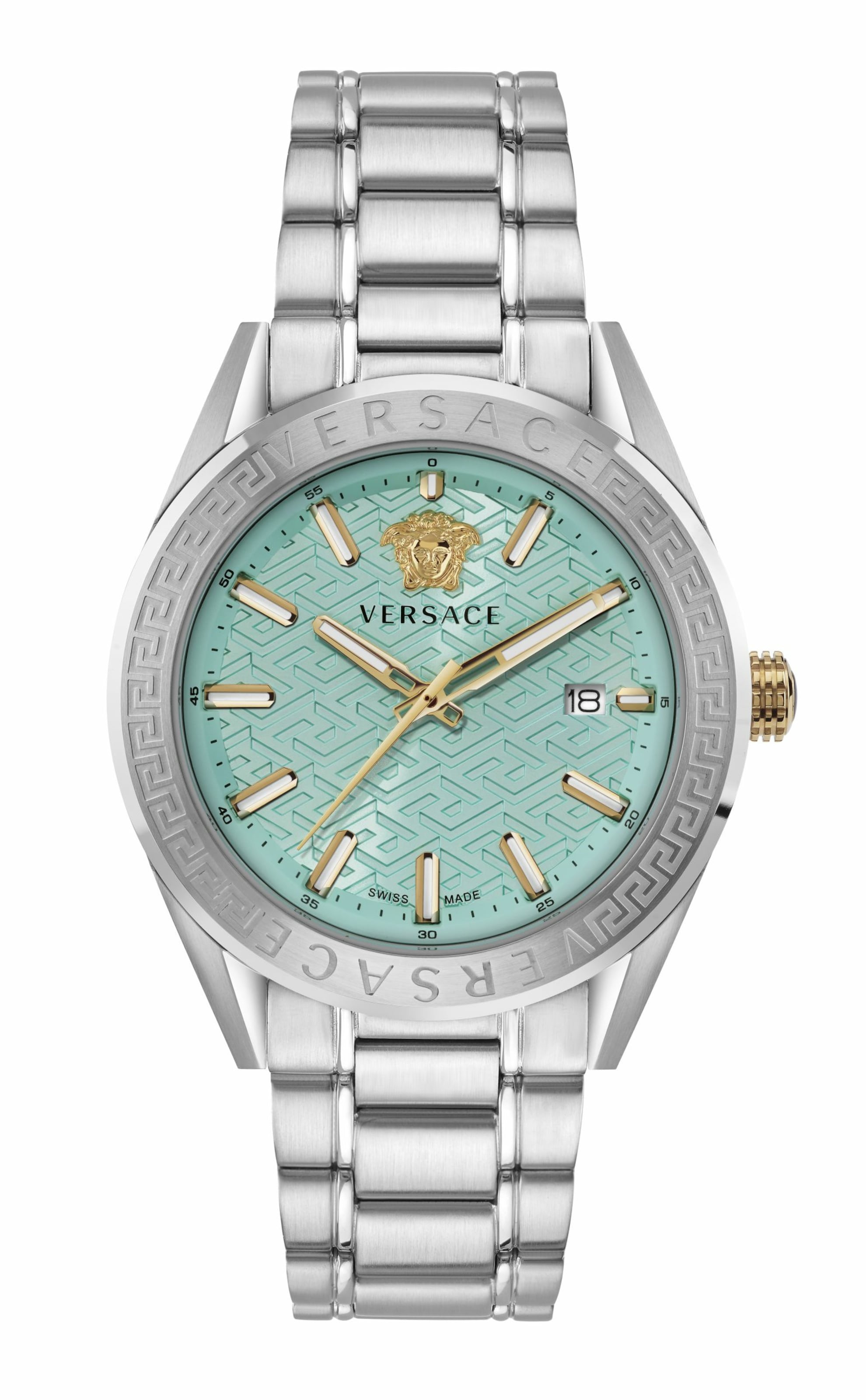 VERSACE Uhr 'V-Code' in aqua / silber, Produktansicht