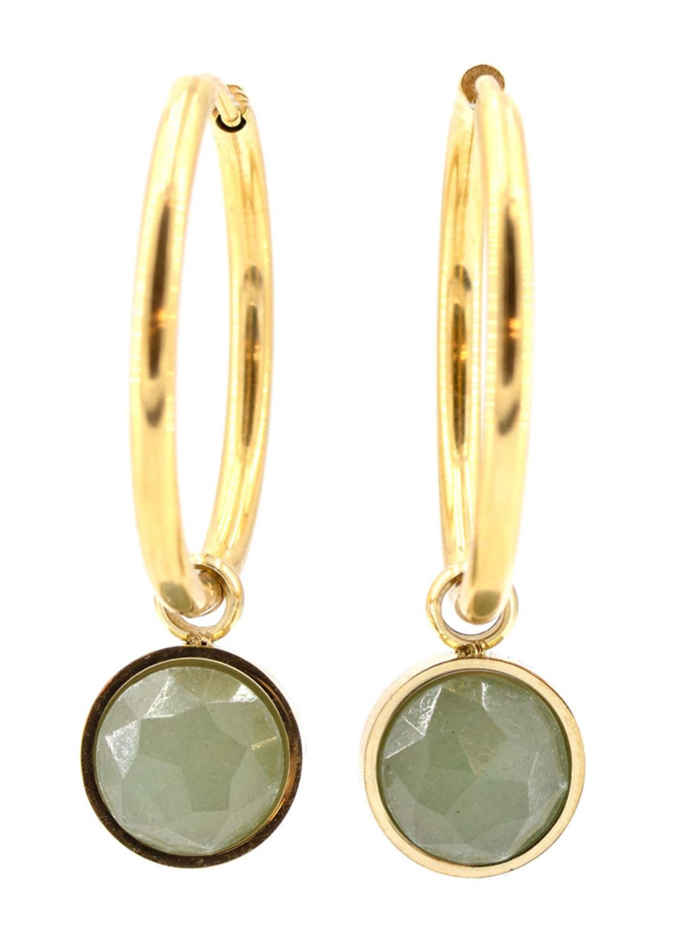 Sergio Engel Earrings 'Beach Ohrring 02 Vergoldeter Edelstahl-Hoop mit Natursteinanhänger' in Green: front