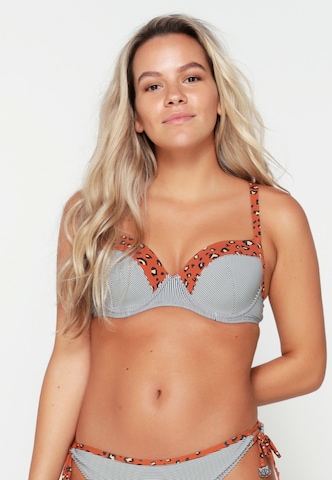 LingaDore Push-up Bikinitop 'Striped Cheetah' in Blauw: voorkant