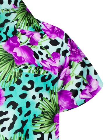 King Kameha Shirt 'Leopard Flowers' in Blue