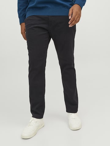 Coupe slim Pantalon chino 'Marco Dave' Jack & Jones Plus en noir : devant