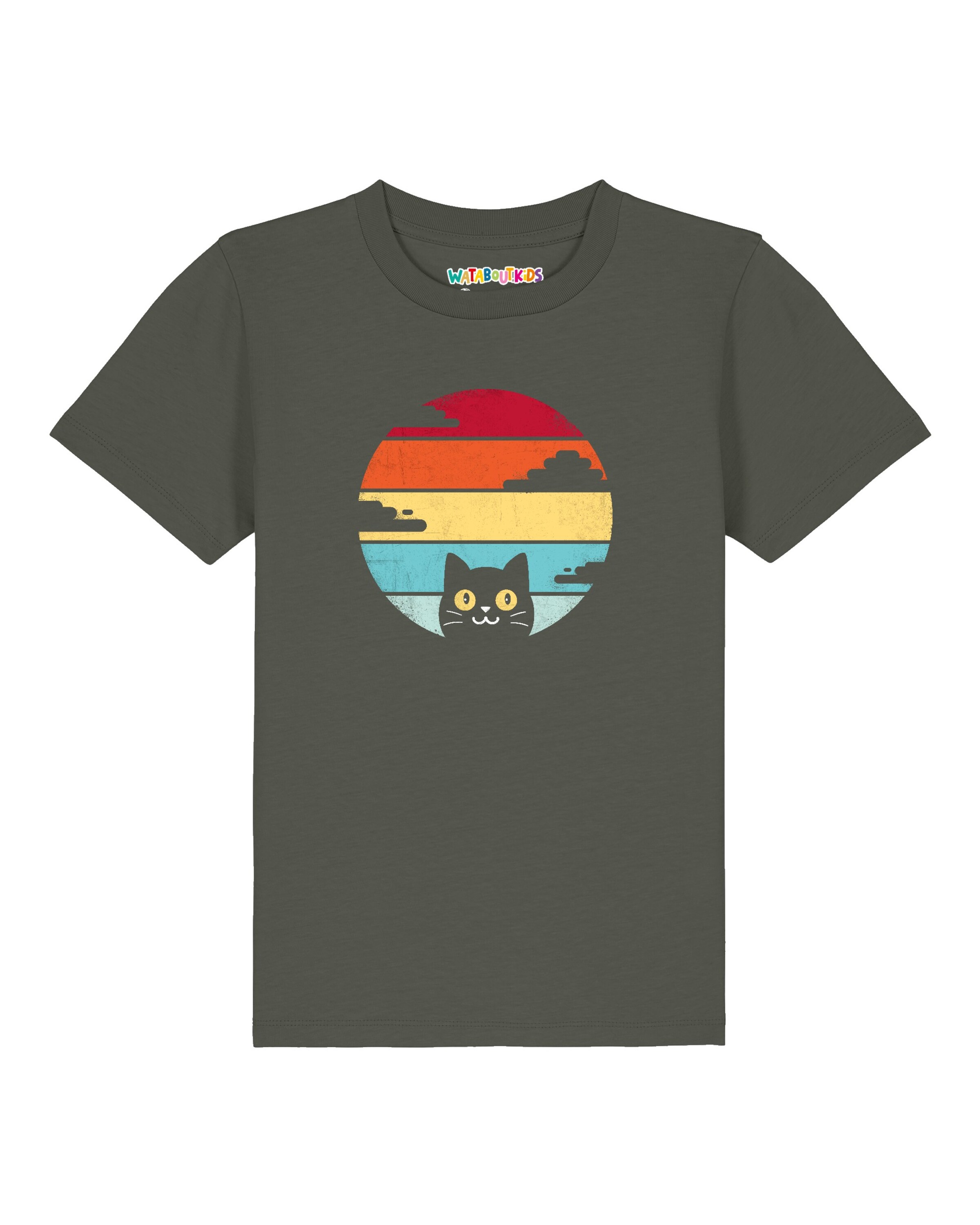 watabout.kids Shirt 'Retro Sunset Cat' in 104 in de kleur Geel / Kaki / Oranje / Rood, Productweergave