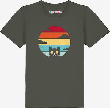 watabout.kids Shirt 'Retro Sunset Cat' in Green: front