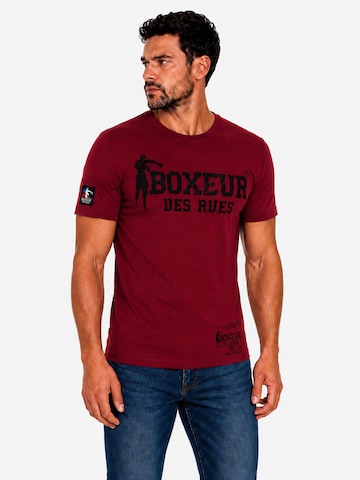 Boxeur des Rues - Camiseta tradicional 'Herren T-Shirt Slim Fit Boxeur des Rues, Bordeaux, Schwarzes Logo, Premium-Baumwolle' en rojo