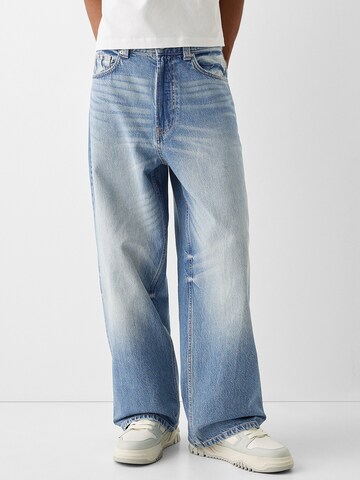 Wide leg Jeans de la Bershka pe albastru: față