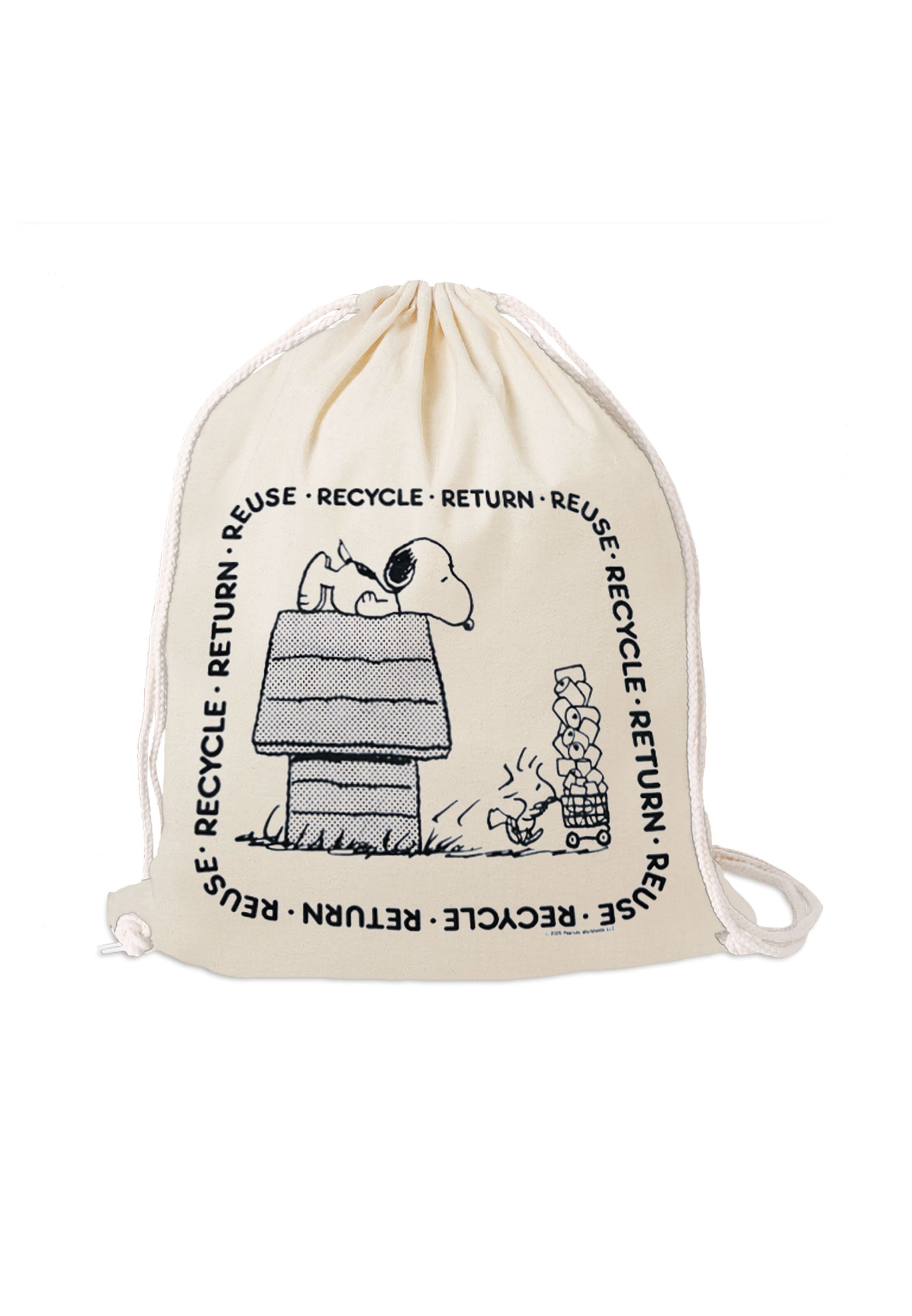 LOGOSHIRT Buideltas 'Peanuts - Reuse, Recycle, Return' in Beige: voorkant