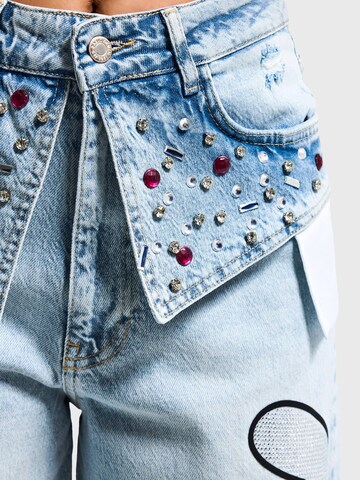 IT'S BASIC Loose fit Jeans 'RHINESTONE SKATER MID RISE JEANS' in Blue