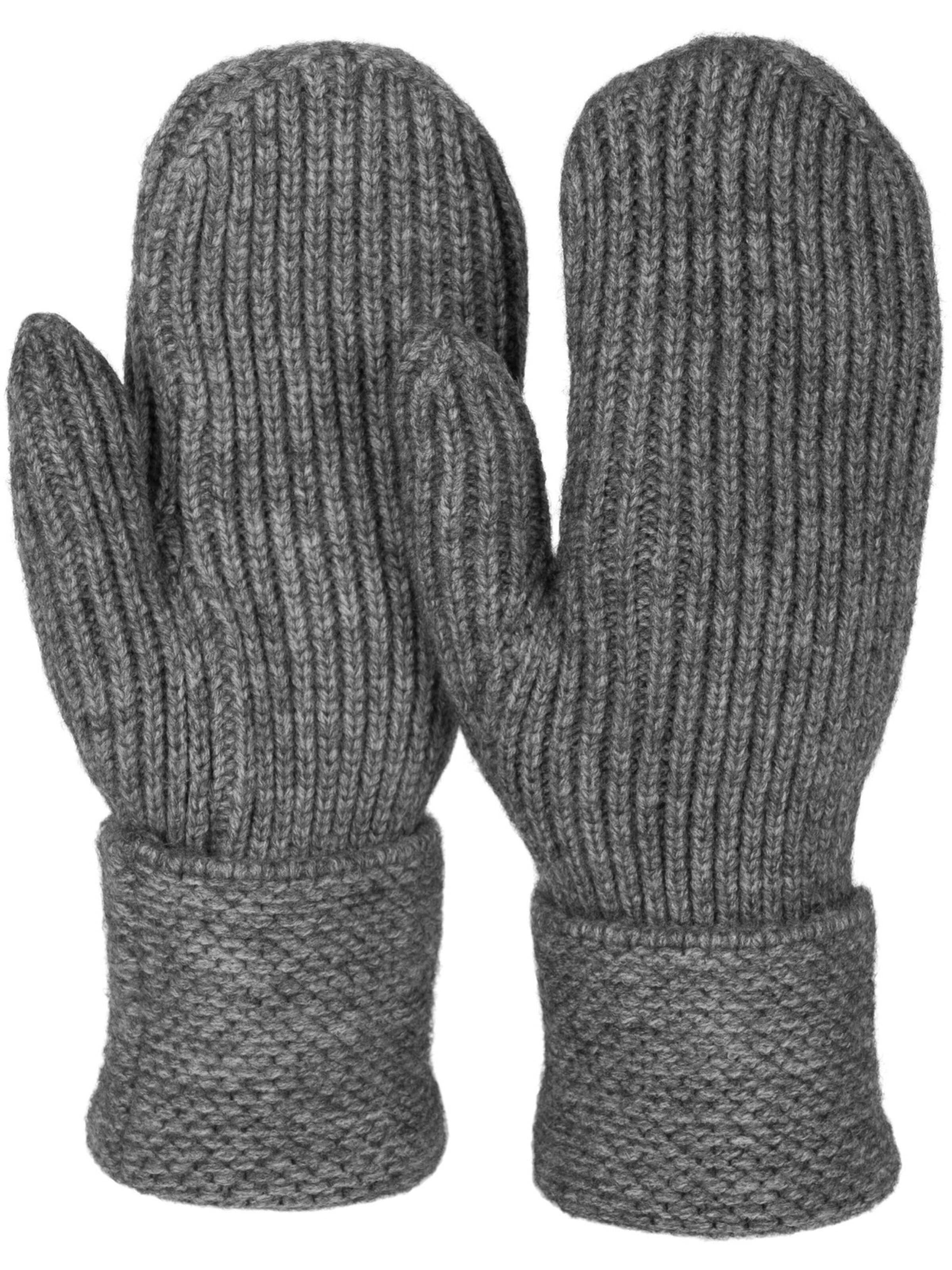 styleBREAKER Fingerhandschuhe 'Strick Fäustlinge mit gemustertem Bund'‌‌ in Grau: Vorderseite