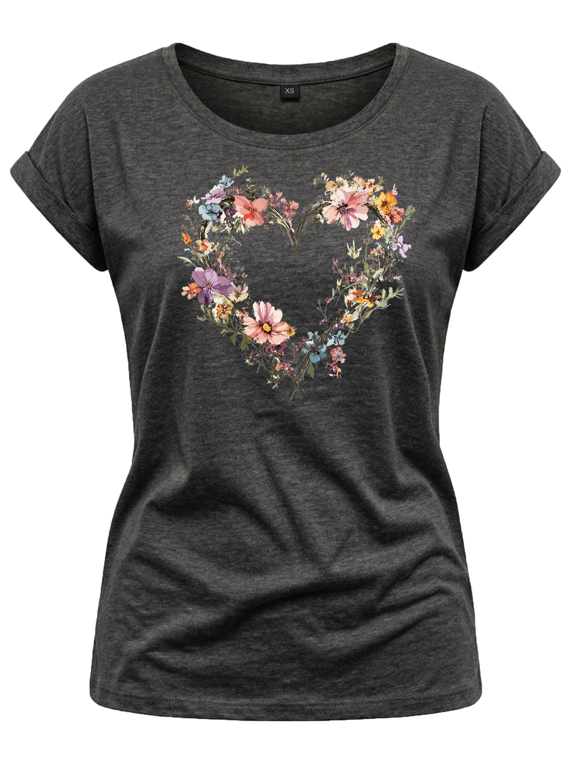 MAKAYA Shirt 'Blumenherz' in Grey