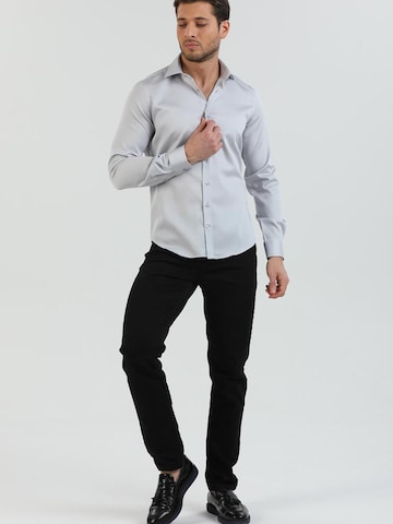 7Camicie - Ajuste estrecho Camisa de negocios 'Firenze Satin Man Shirt Lilac' en gris