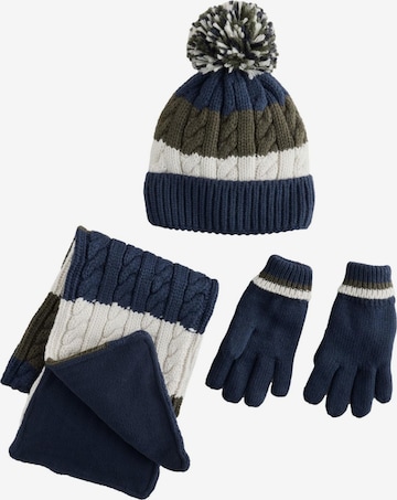 Next Set: Mütze, Schal und Handschuhe in Blau: Vorderseite