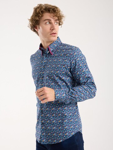 Slim fit Camicia business 'Sport Poplin Stretch Man Shirt Blue Yellow' di 7Camicie in blu