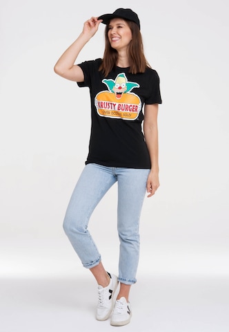 LOGOSHIRT Shirt 'Simpsons - Krusty, der Clown' in Zwart