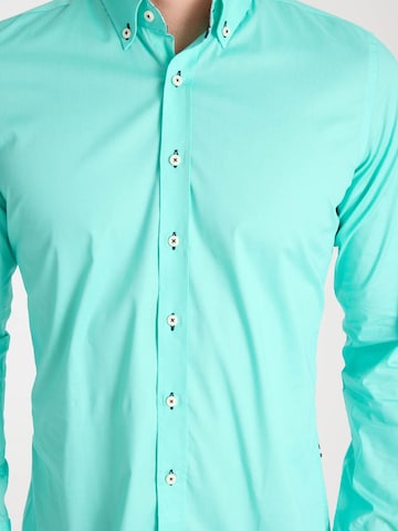 Slim fit Camicia business 'Leonardo Sport Poplin Stretch Man Shirt Black' di 7Camicie in verde