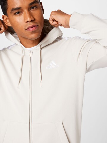 ADIDAS SPORTSWEAR Athletic Zip-Up Hoodie 'Essentials Fleece 3-Stripes ' in Beige