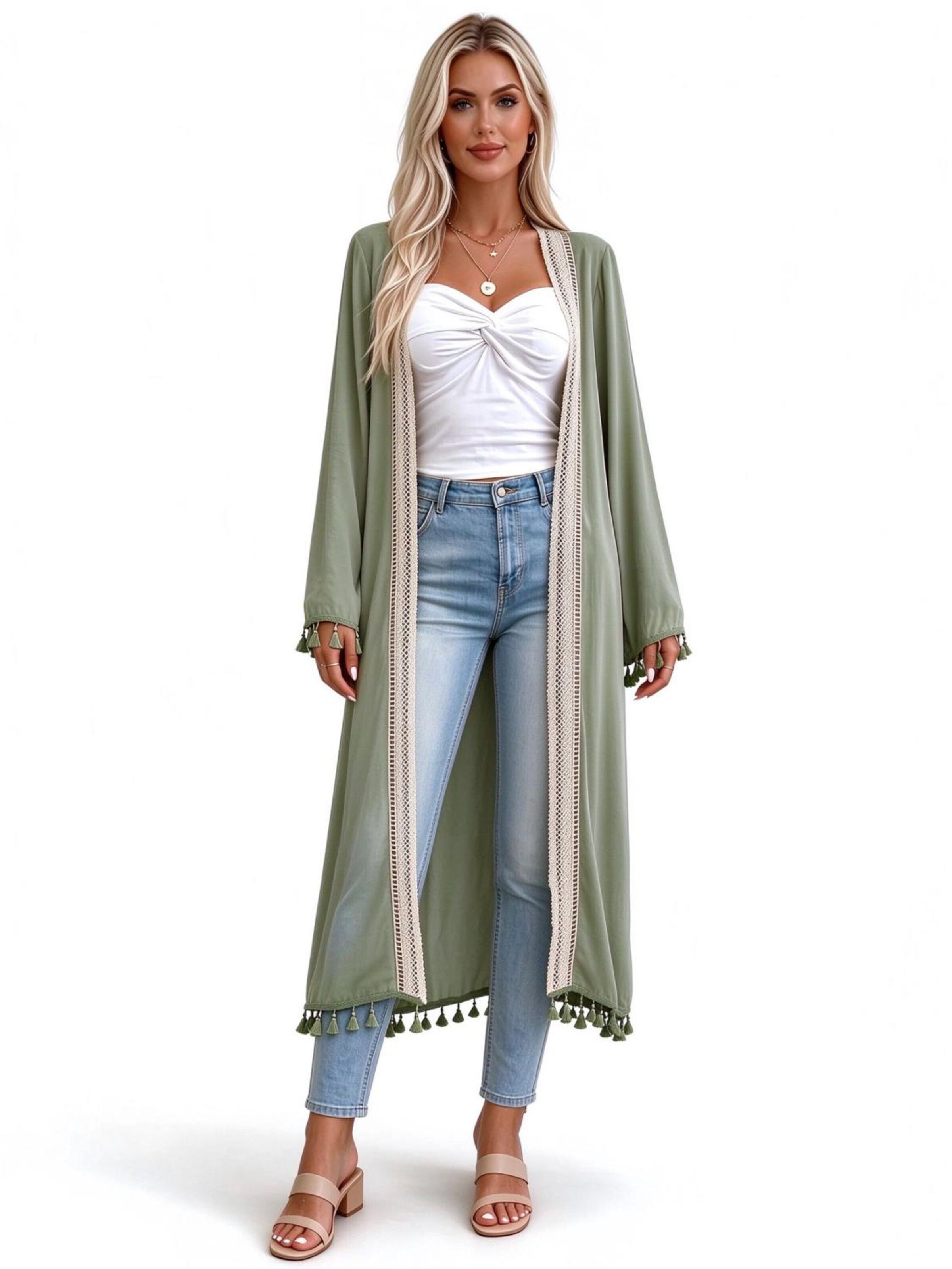 Yesfashion Knit cardigan in Green: front