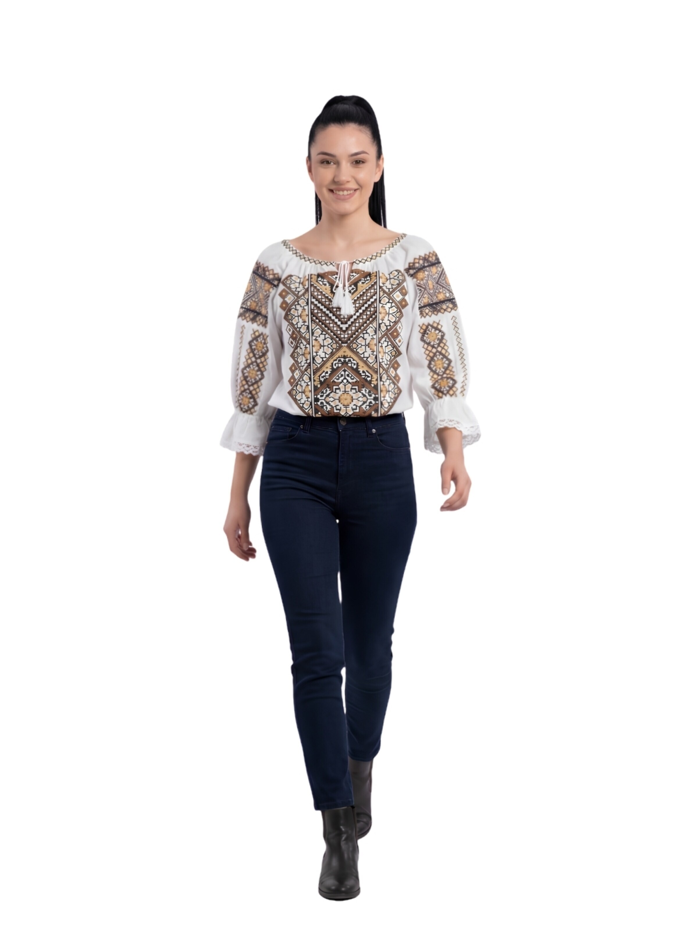 Camicia per costume tradizionale 'Damenbluse IL26 weiß/braun marimea S' di Rody’s forever in bianco: frontale