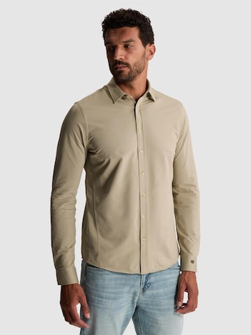 Coupe slim Chemise 'Twill jersey shirt with Kent collar and easy-iron finish' CAST IRON en beige : devant