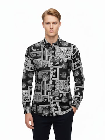 Radwa Regular fit Button Up Shirt 'Men's Viscose multicolor pattern shirt' in Black