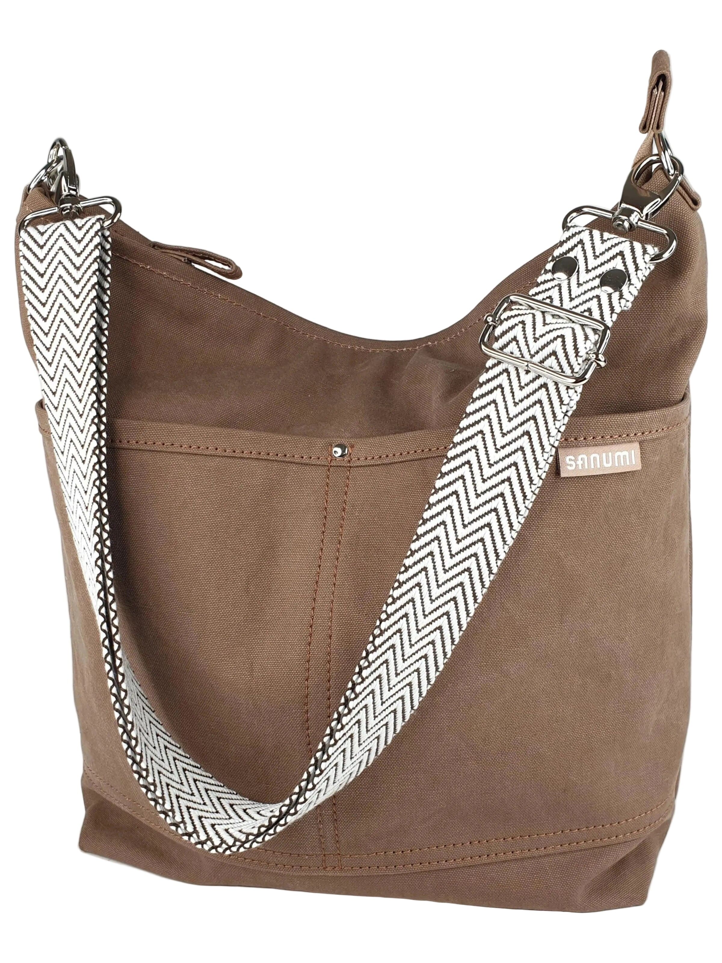 SANUMI Crossbody Bag 'Canvas Hobobag' in Brown: front