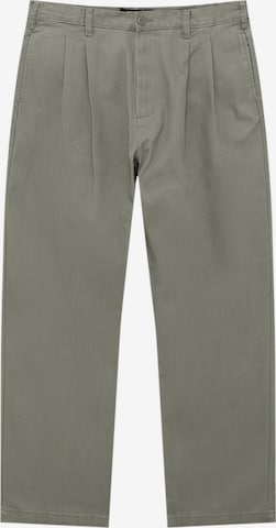 Pull&Bear Regular Pleat-front trousers in Green: front